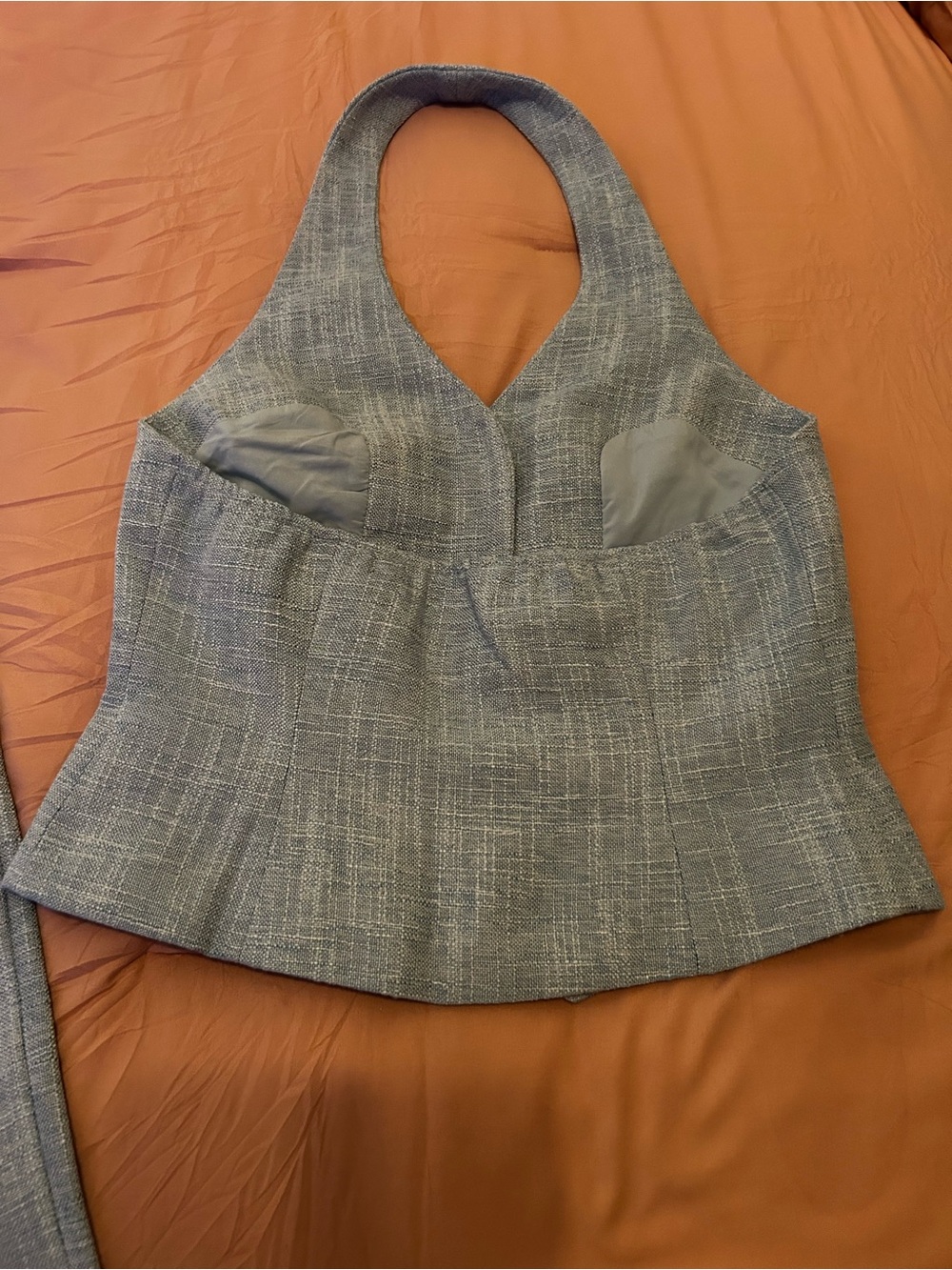 Commense Light Blue Textured Vest and Pants Set with Gold Buttons. Size M. - Picture 15 of 16